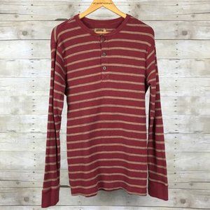 Men's Foundry Supply Burgundy Tan Striped Thermal Henley